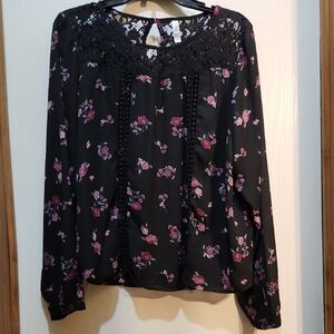 Xhilaration Black and Pink Floral Blouse